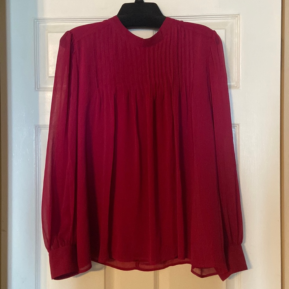 Banana Republic Red Long-Sleeve Pleated Blouse